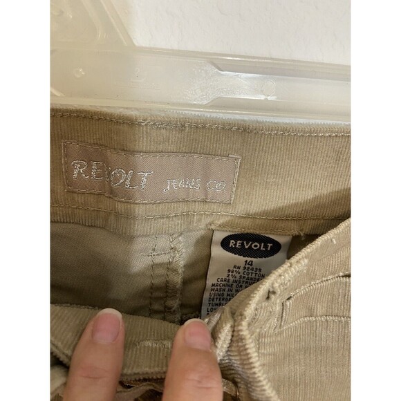 Revolt Rare Vintage Corduroy Retro Flare Jeans Sz 14 Khaki High Rise Laceup New - Picture 5 of 13